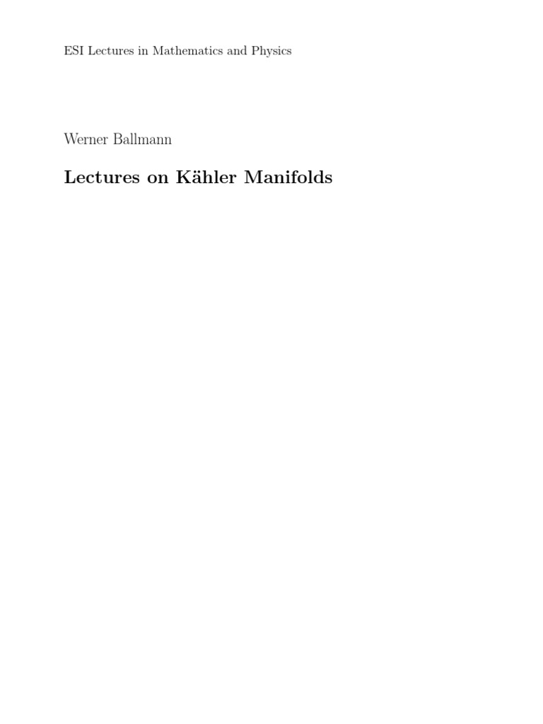 BallmannLectures On Kähler Manifolds PDF Differentiable Manifold