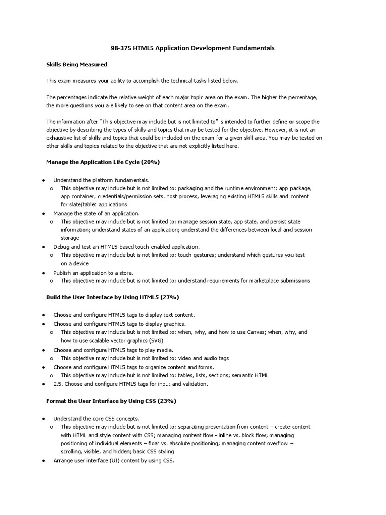 HTML5 Application Development Exam Guide | PDF | Html Element ...