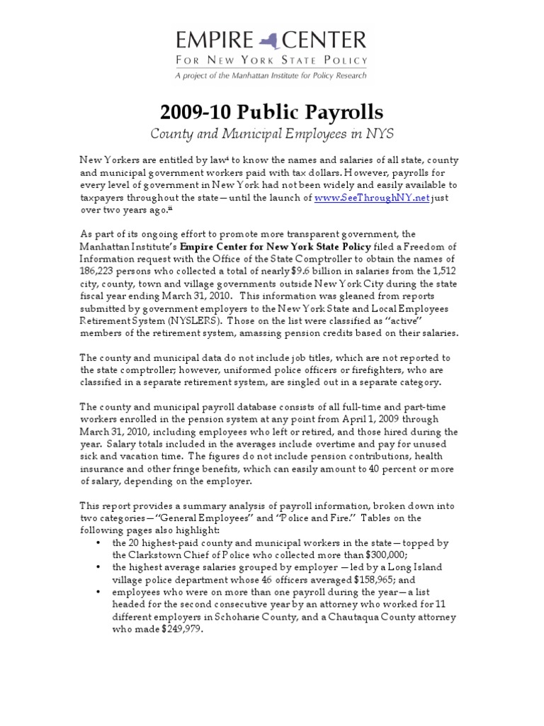Names & Salaries of NY State, County, & Municipal Employees | PDF | Salary  | Pension