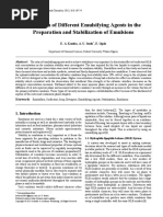 Utilization of Different Emulsifying Agents in The Preparation and Stabilization of Emulsions