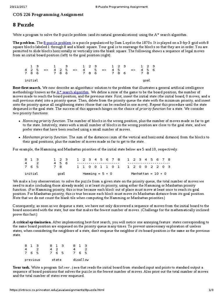 8-Puzzle Programming Assignment | PDF | Mathematical Optimization ...