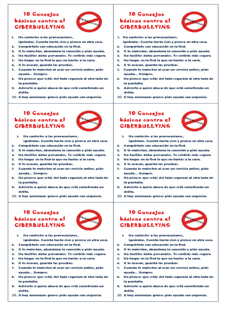 10 Consejos Básicos Contra El CIBERBULLYING | Descargar gratis PDF ...