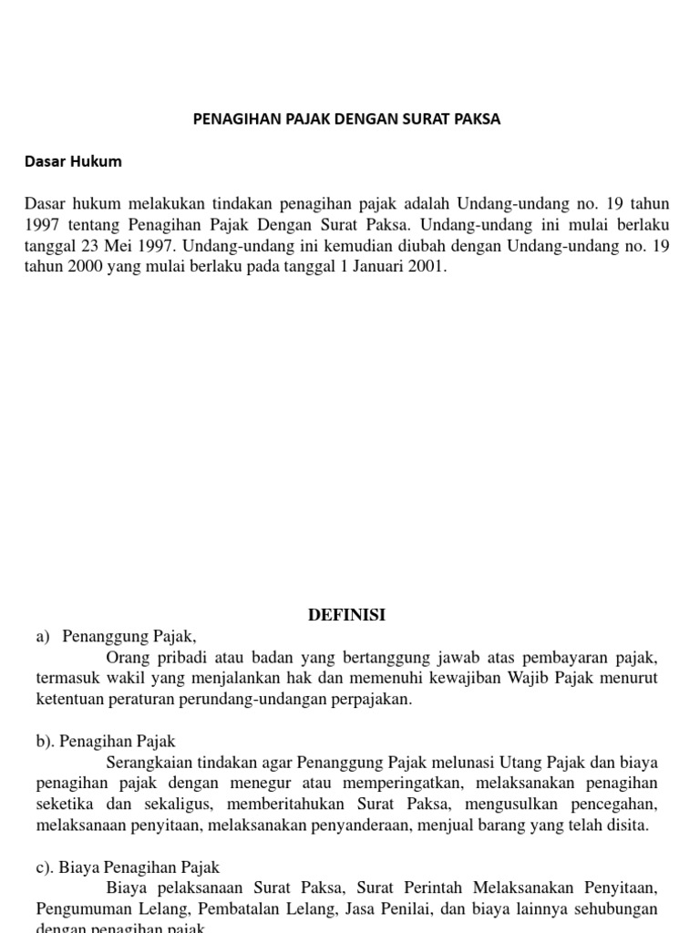 Undang Undang Penagihan Dengan Surat Paksa Bagi Contoh Surat