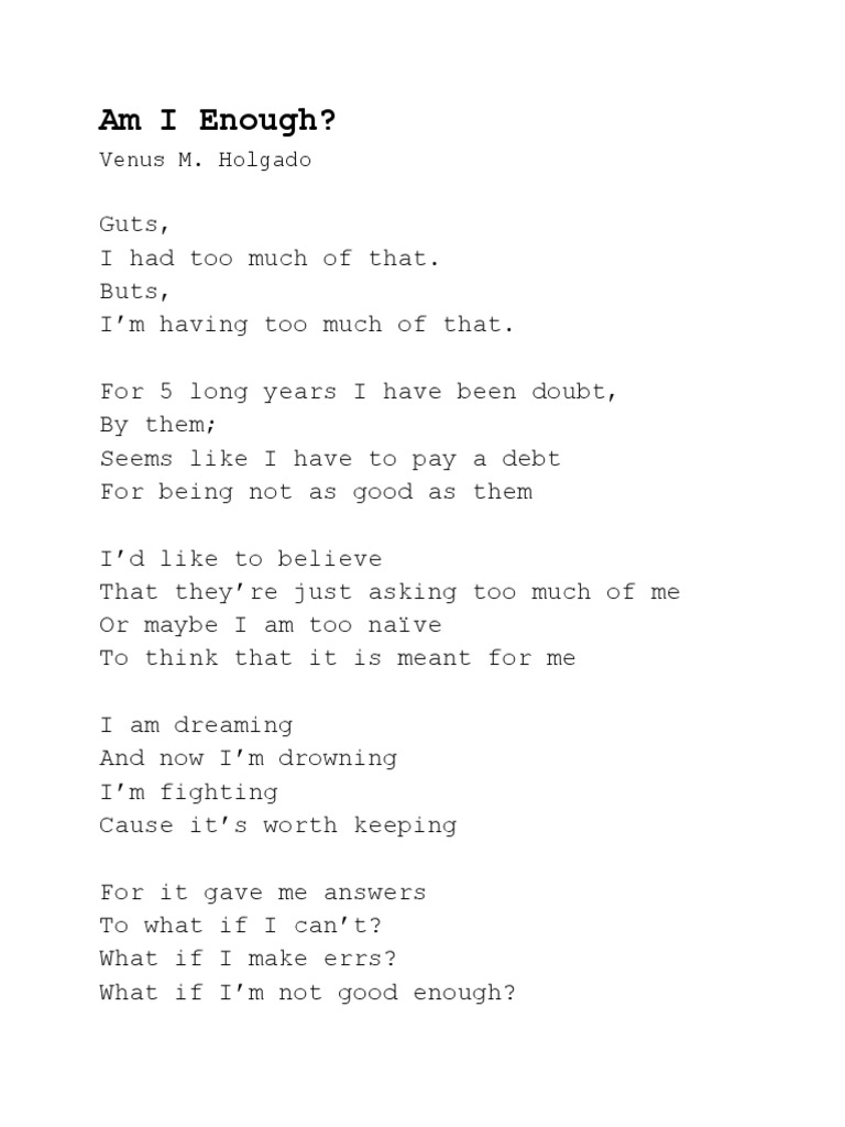 Am I Enough? Venus M. Holgado PDF
