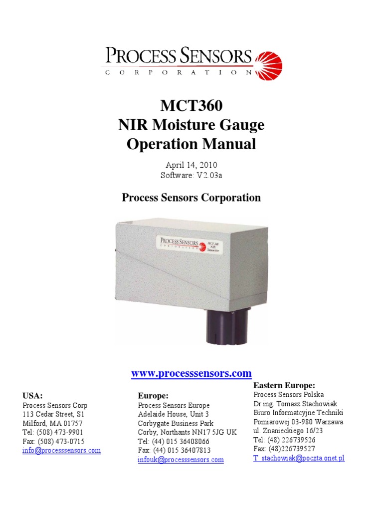 MCT360 NIR Moisture Gauge Manual | PDF | Electrical Connector | Power ...
