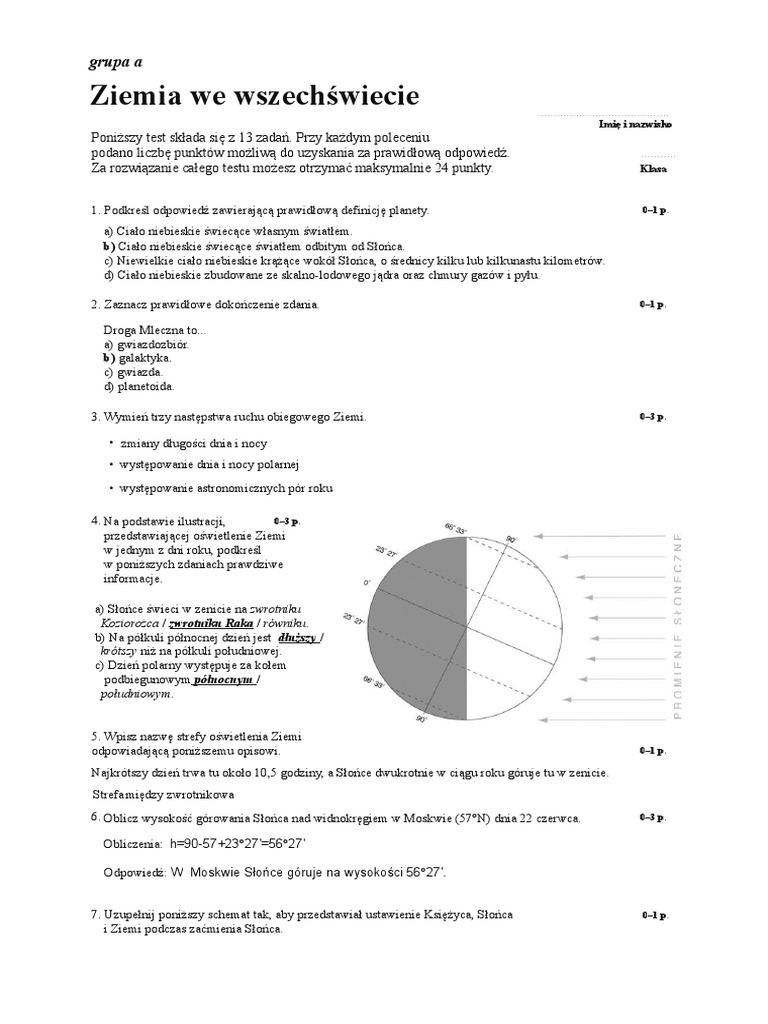 Sprawdzian Oblicza Geografii 1 Obraz Ziemi Ziemia We Wszechświecie Odpowiedzi | Earth | Sun