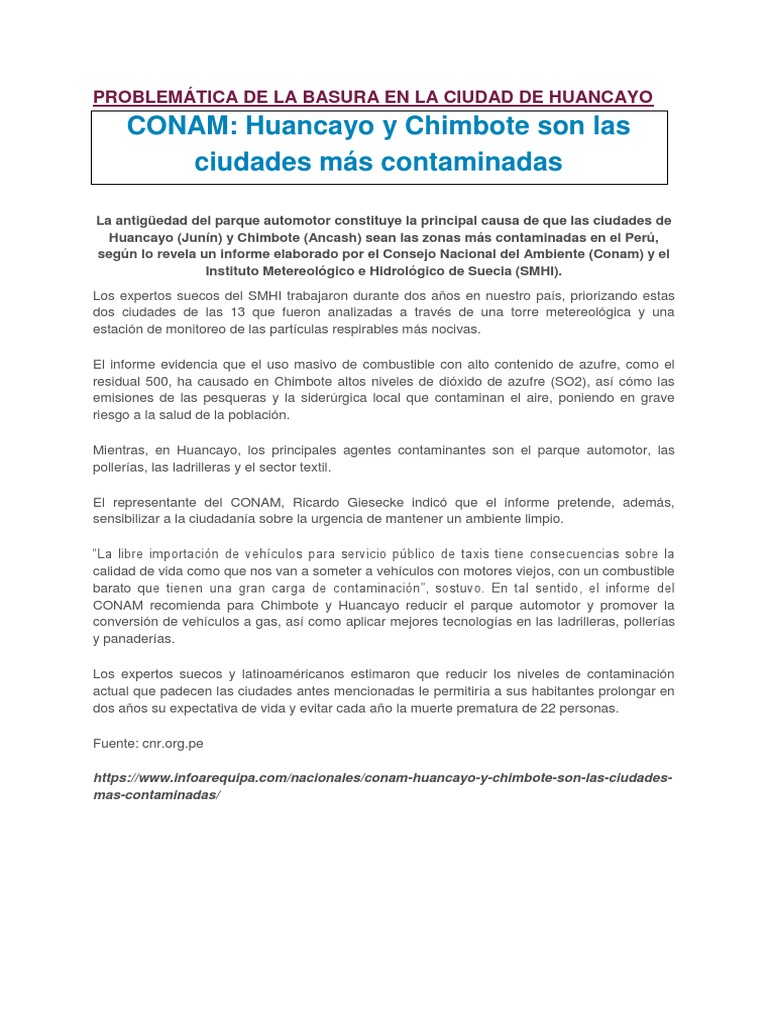 Problemas de basura en Huancayo | PDF | Reciclaje | Residuos