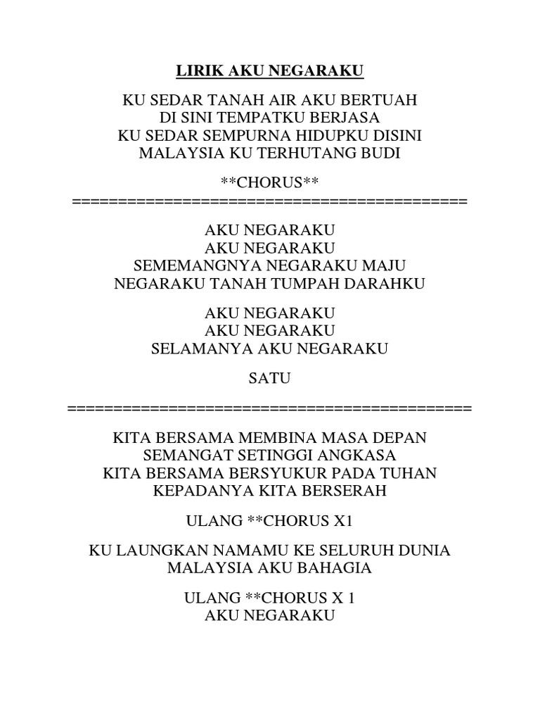 Aku Negaraku Lirik