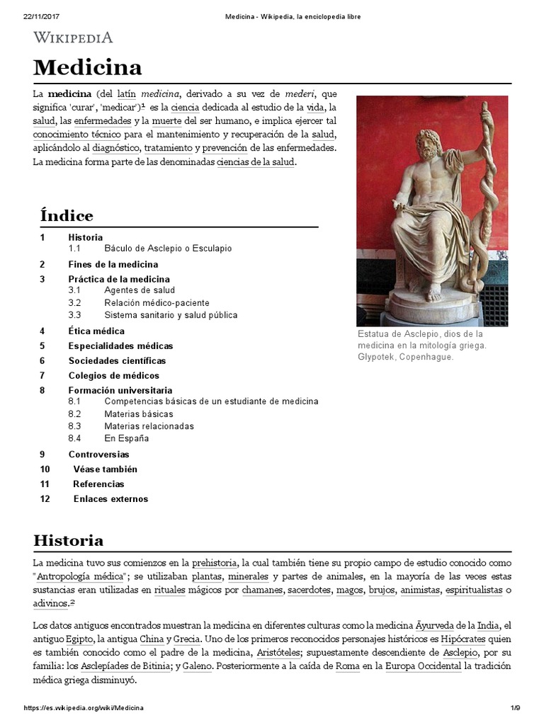 Medicina Wikipedia, La Enciclopedia Libre PDF Medicina Cuidado