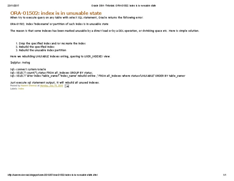 Index Is in Unusable State PDF