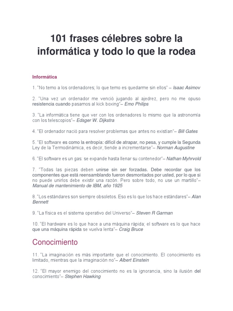 101 Frases Célebres Sobre La Informática y Todo Lo Que La Rodea | PDF ...