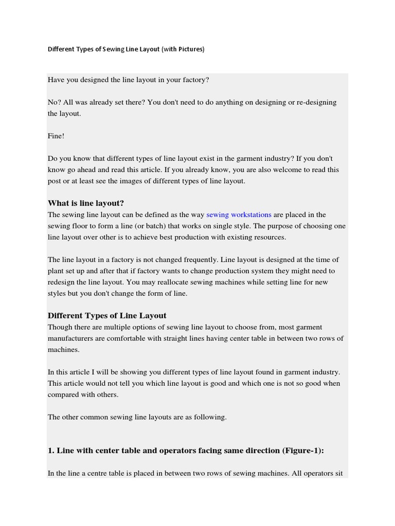Types of Sewing Line Layouts Explained | PDF | Sewing | Factory