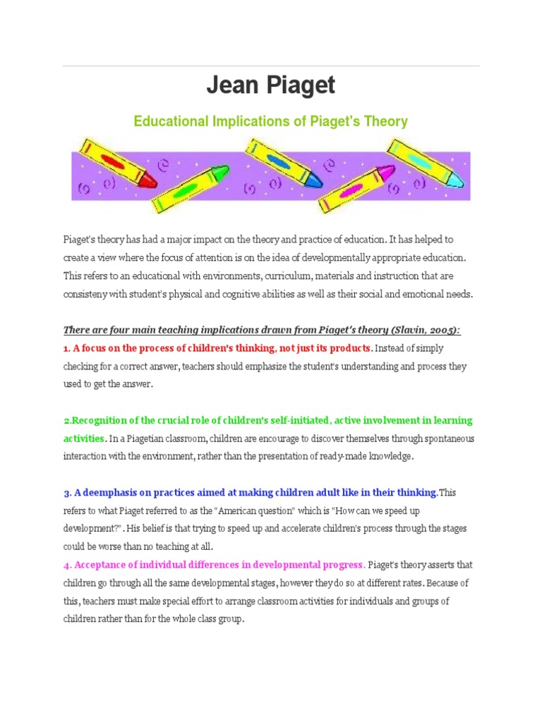 Jean Piaget Educational Implications PDF Cognitive Development Emergence