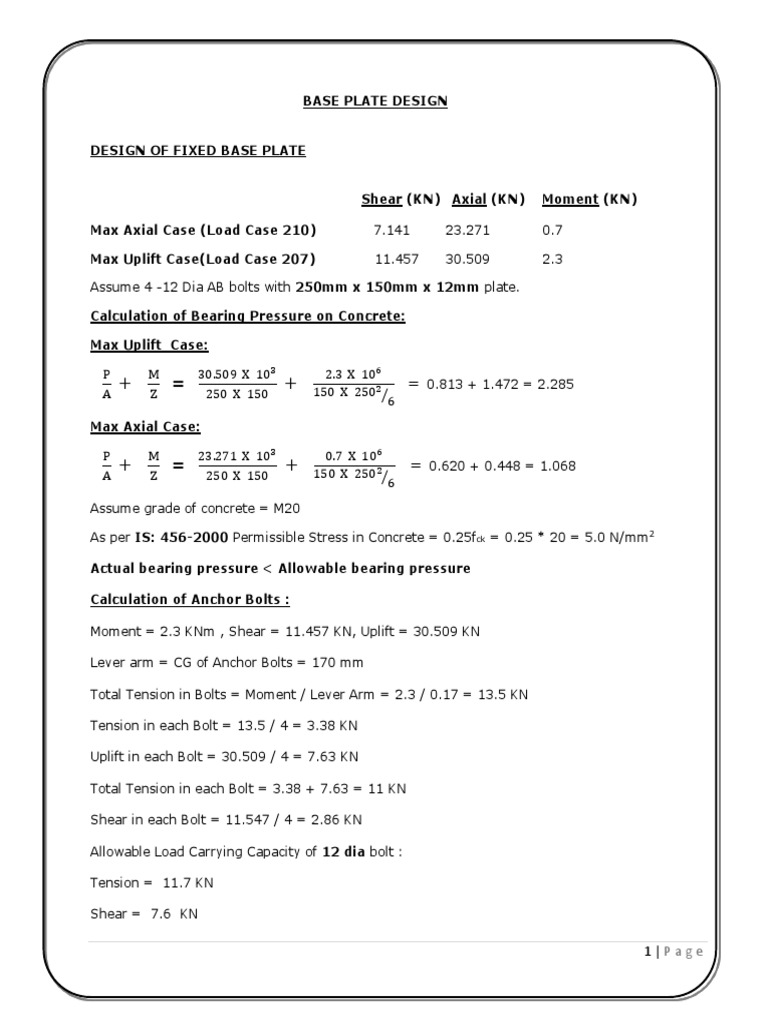 ANCHOR BOLTS DESIGN Fixed PDF Shear Stress Materials Science