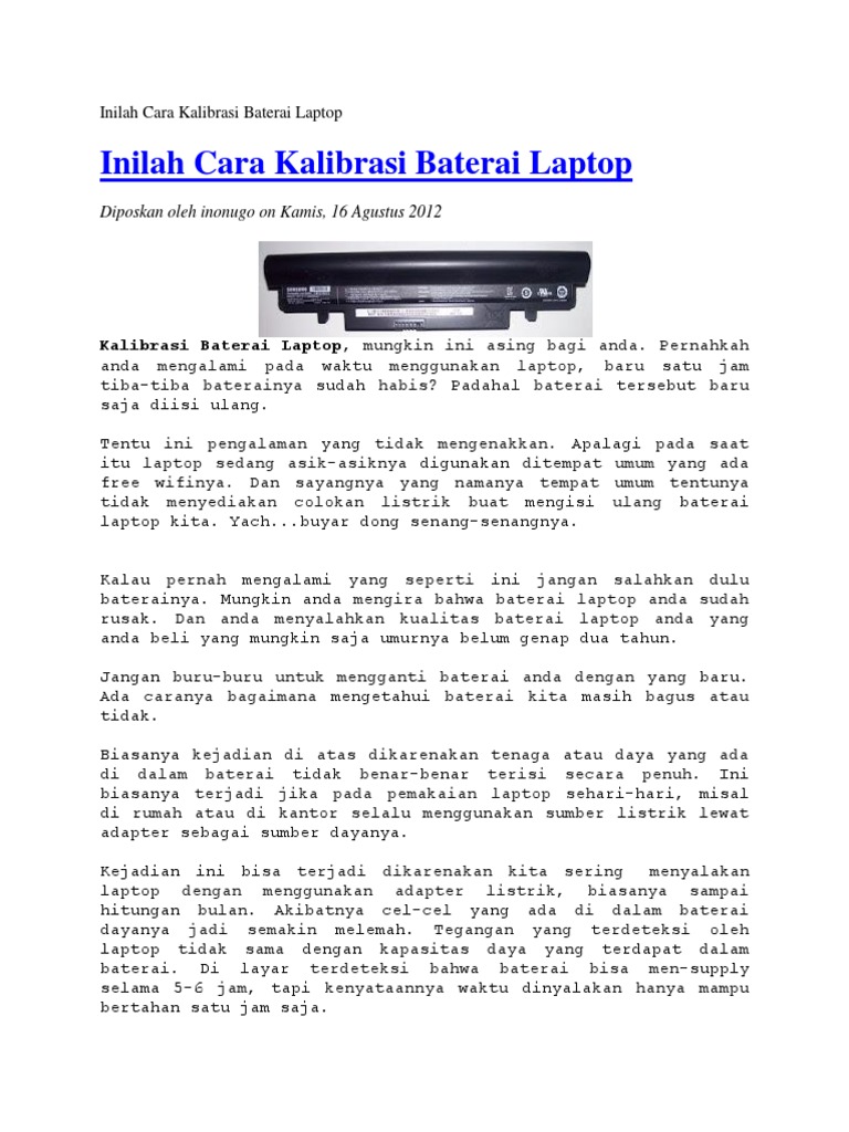 Cara Kalibrasi Baterai Laptop