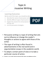 Topic 6 Persuasive Writing: Learning Outcomes