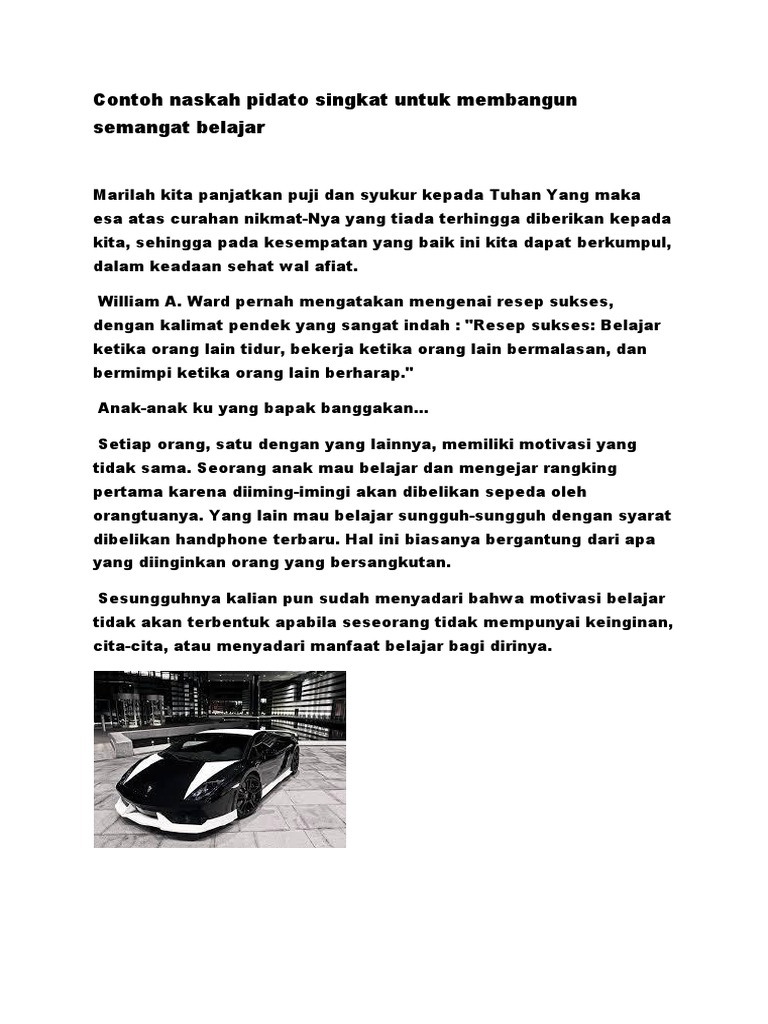 Contoh Naskah Pidato Singkat Untuk Membangun Semangat Belajar