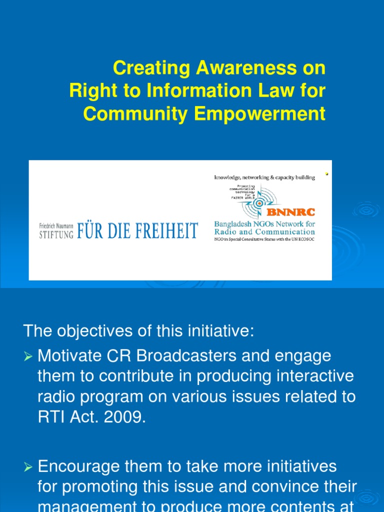 Creating Awareness On Right To Information Law For Community ...