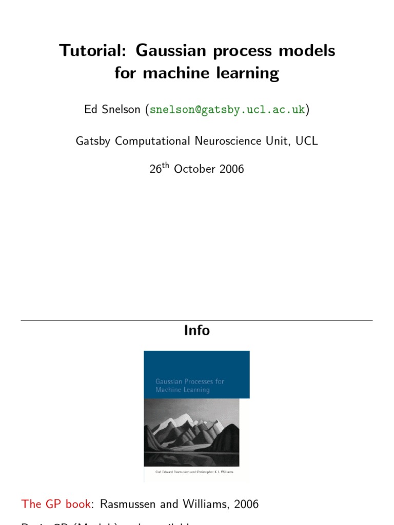 Tutorial: Gaussian Process Models For Machine Learning | PDF ...
