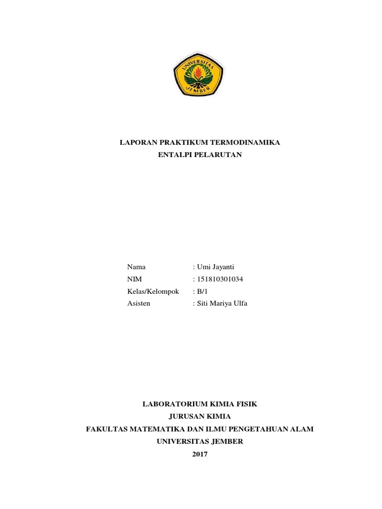 Laporan Praktikum Termodinamika Entalpi Pelarutan 1 | PDF