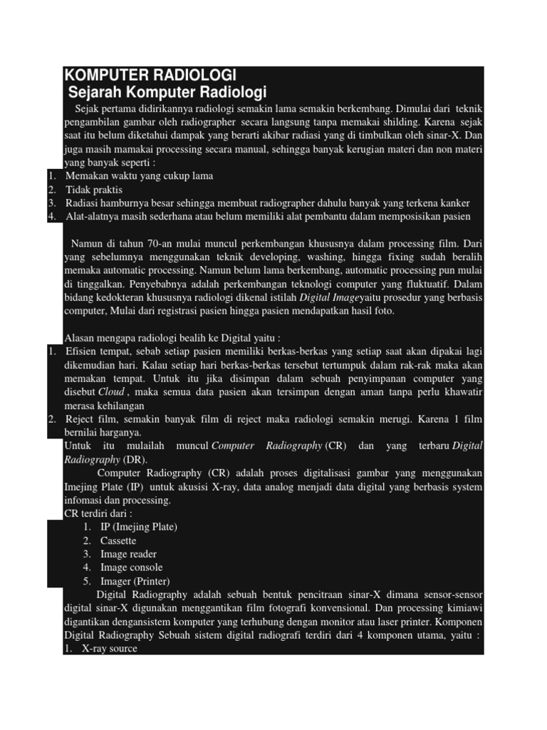 Sejarah dan Perkembangan Komputer Radiologi | PDF