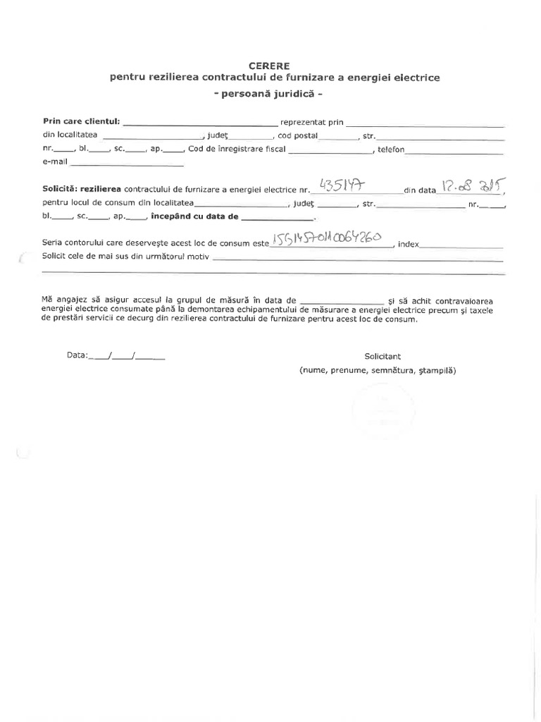 Cerere De Reziliere Persoana Juridica