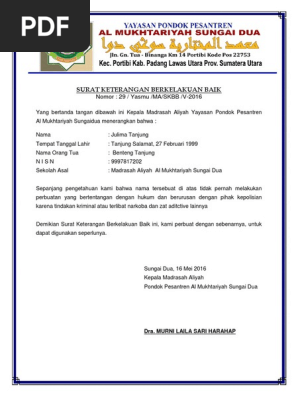 Ma Contoh Surat Keterangan Berkelakuan Baik Docx
