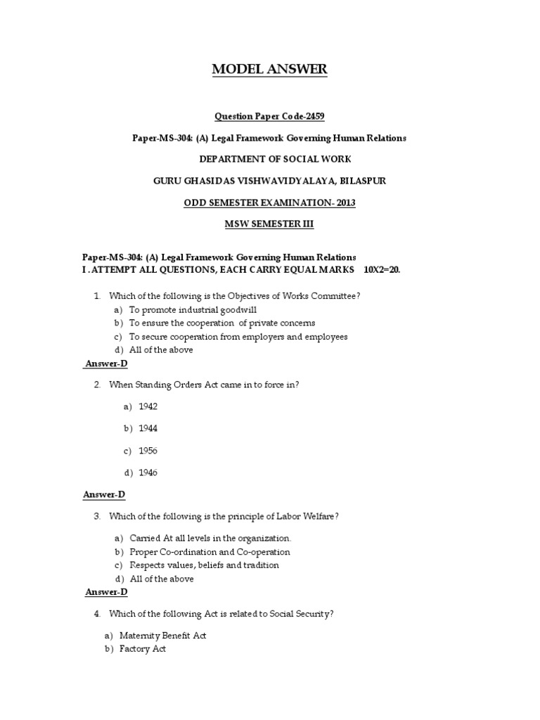 Model Answer | PDF | Piece Work | Wage