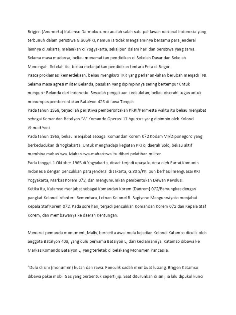 Biografi Brigjen Katamso Darmokusumo | PDF | Sejarah