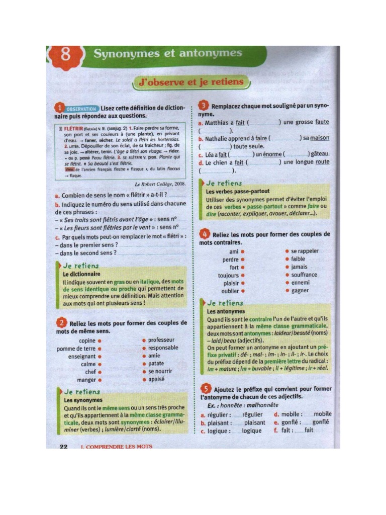 Liste De Mots Familier Courant Soutenu Pdf 6° Vocabulaire Synonymes Niveaux Langue | PDF