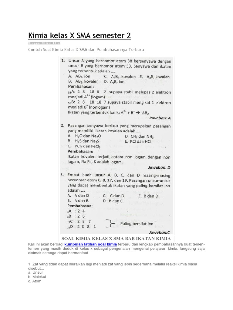 Contoh Soal Ikatan Kimia Dan Jawabannya Berbagi Contoh Soal