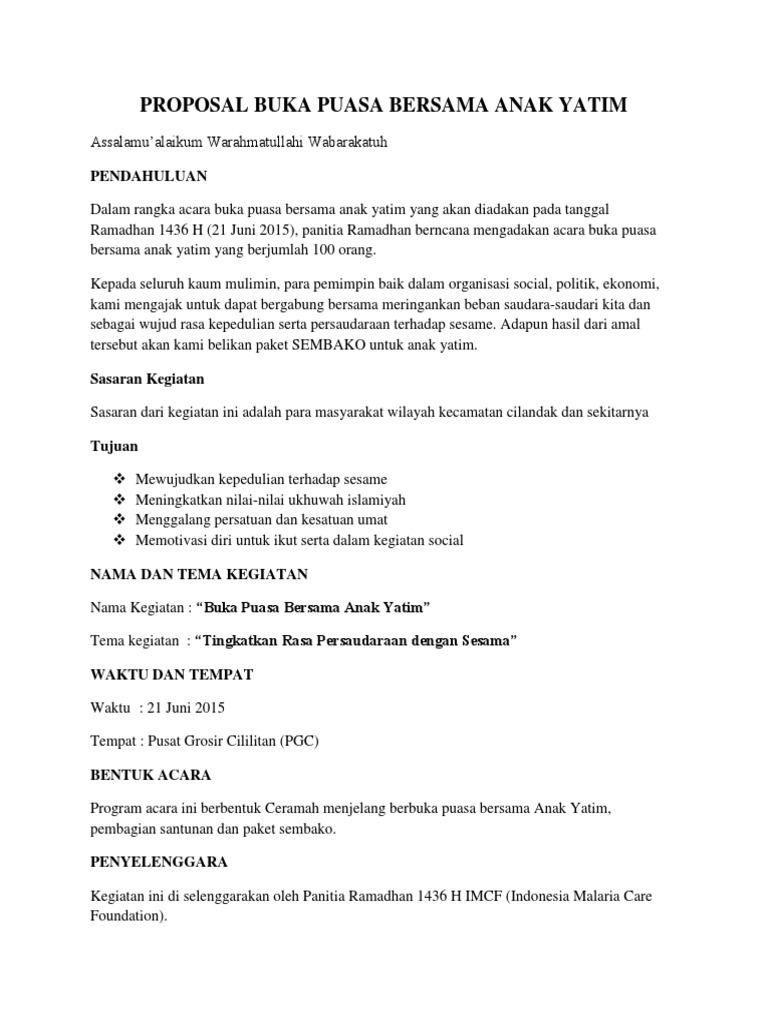 Proposal Buka Puasa Bersama Anak Yatim