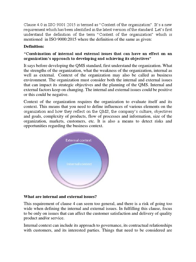 Definition of Internal and External Issues That Can Have