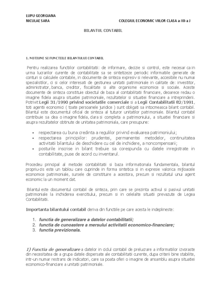 Bilantul Contabil | PDF
