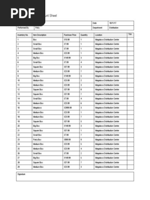 Inventory Sheet