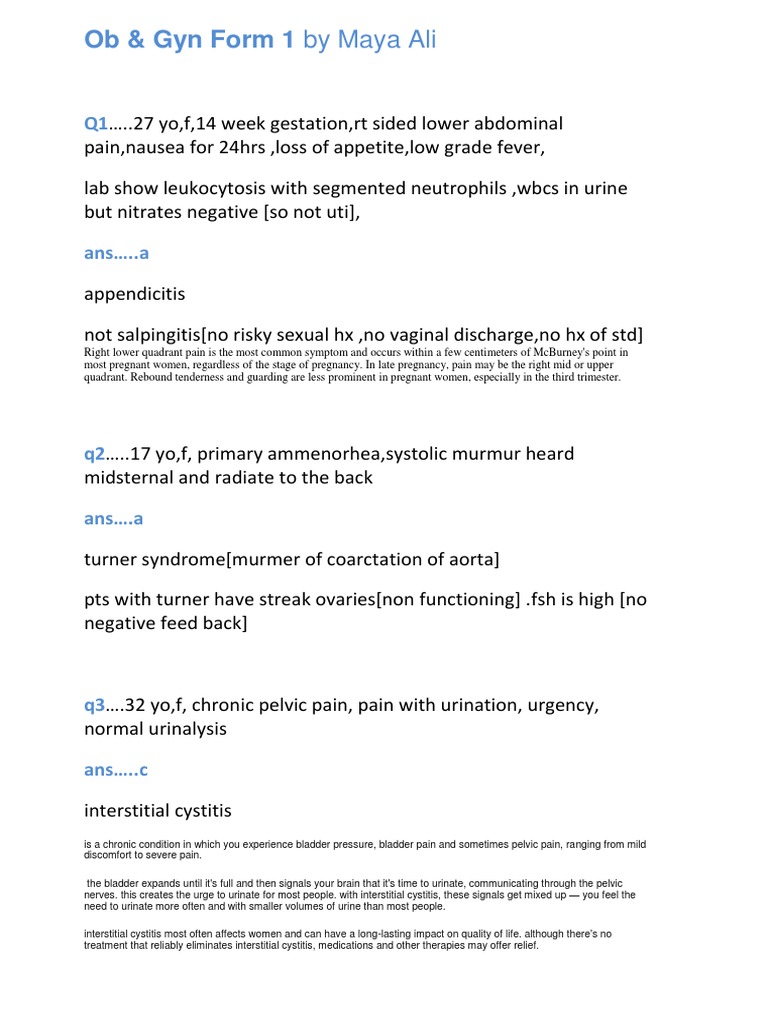 OB/GYN Clinical Case Review Form 1 | PDF | Urinary Tract Infection | Nausea