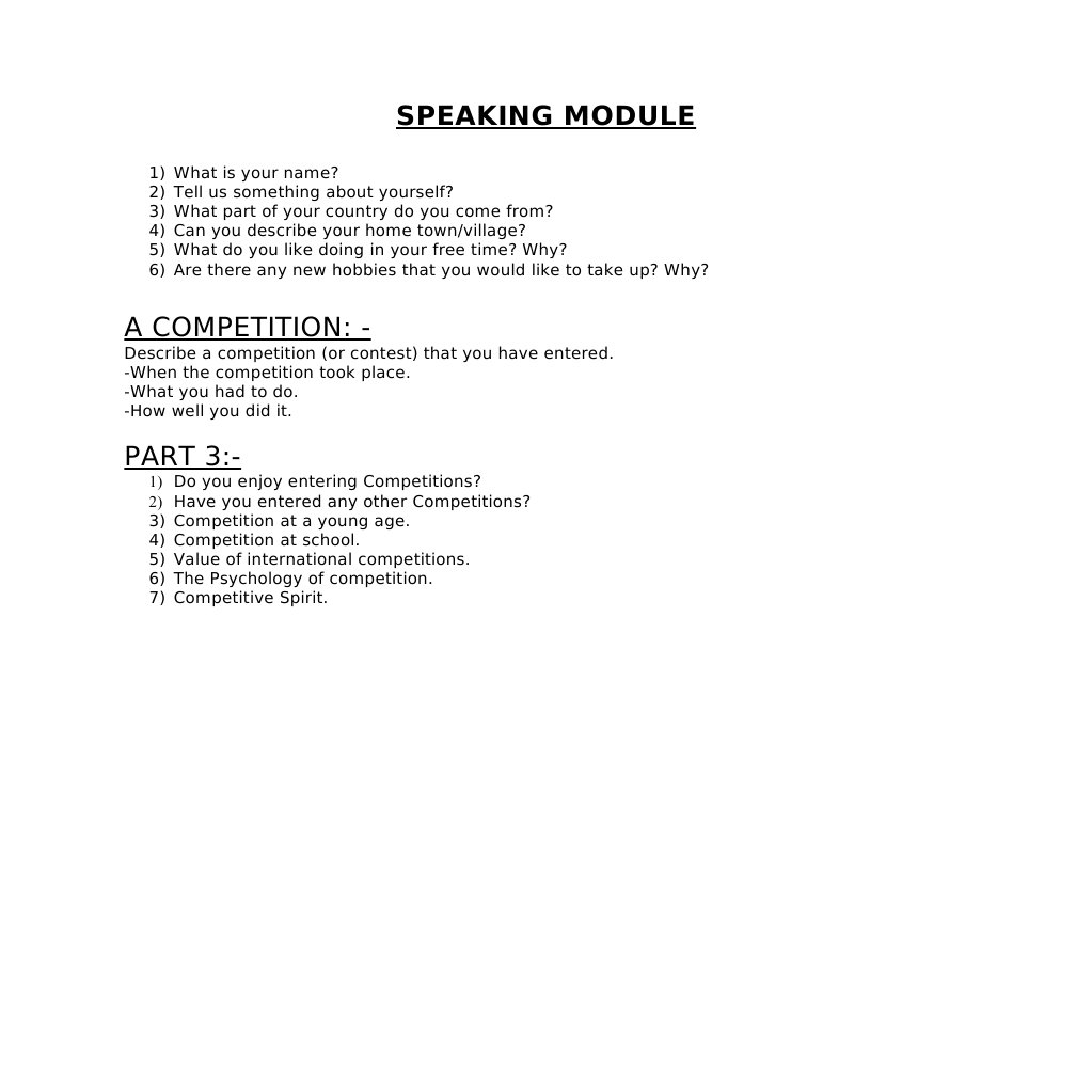 Speaking Module: Personal & Competition Insights | PDF