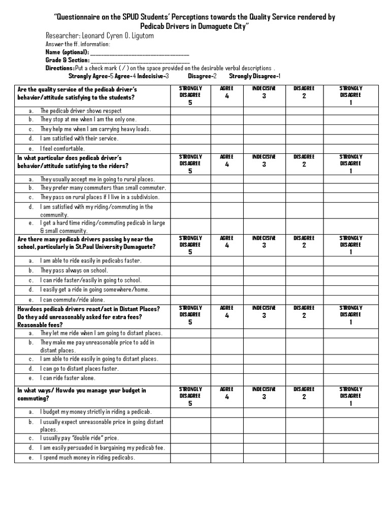 Questionnaire Behavioural Sciences Psychology & Cognitive Science