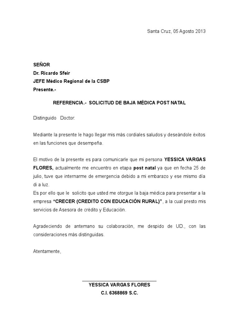 Carta de Baja Medica  PDF