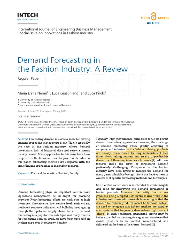 Demand Forescasting in The Fashion Industry | PDF | Forecasting ...