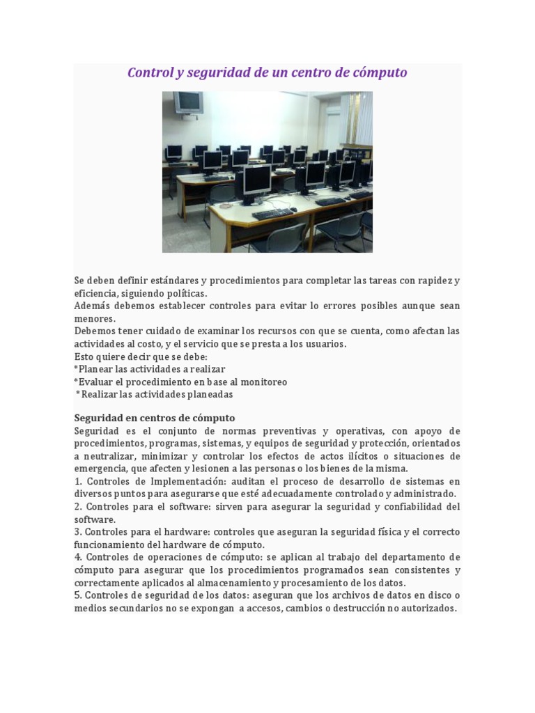 Seguridad y Control en Centros de Cómputo | PDF | Hardware de la ...