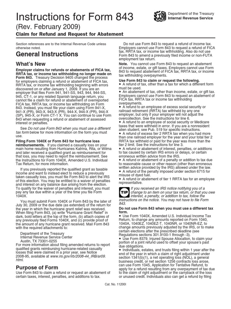 IRS Form 843 Instructions | PDF | Irs Tax Forms | Tax Refund