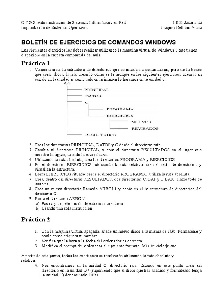 Ejercicios de Comandos en Windows 7 | PDF | Archivo de computadora ...