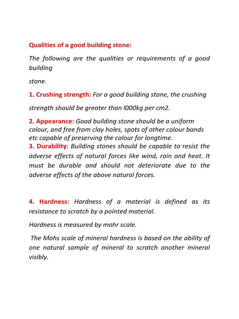 Qualities of A Good Building Stone PDF Cement Minerals