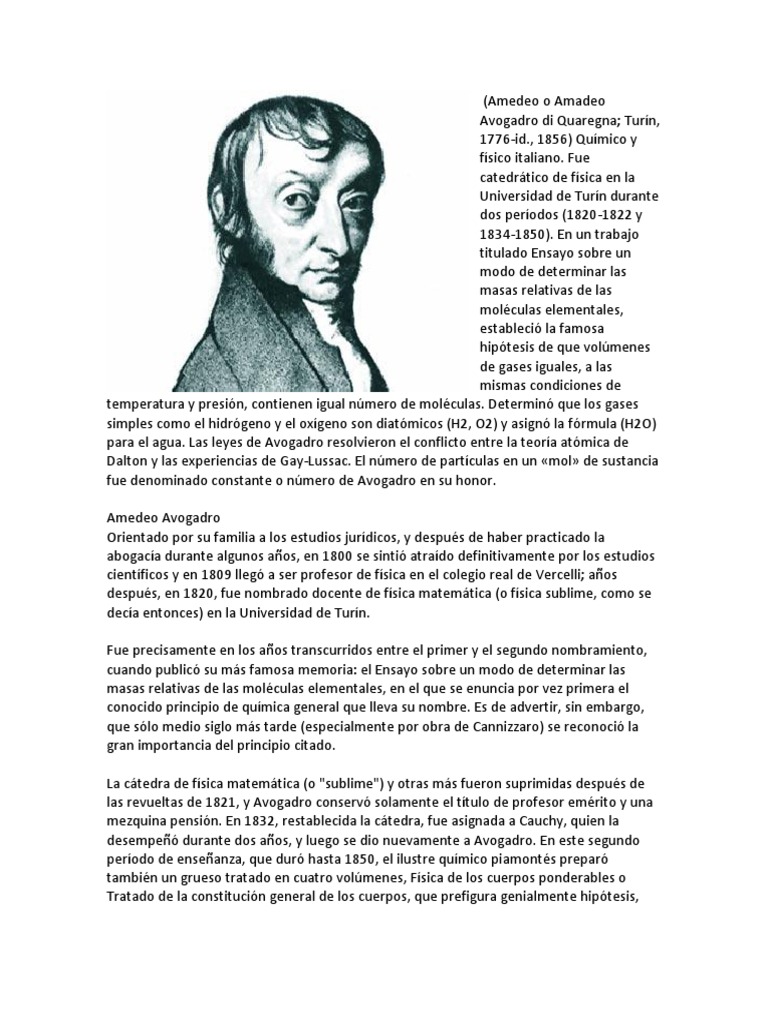 Amedeo o Amadeo Avogadro Di Quaregna Mol (Unidad