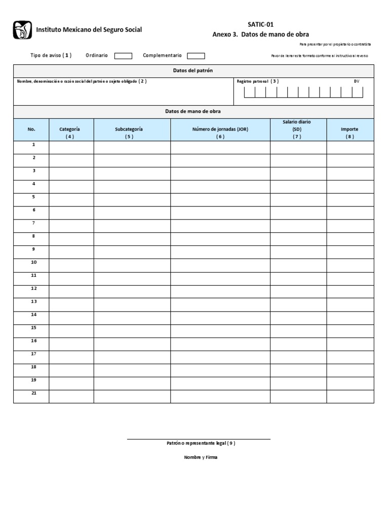 SATIC 01 Anexo 3 Datos de Mano de Obra PDF Fabricación e ingeniería