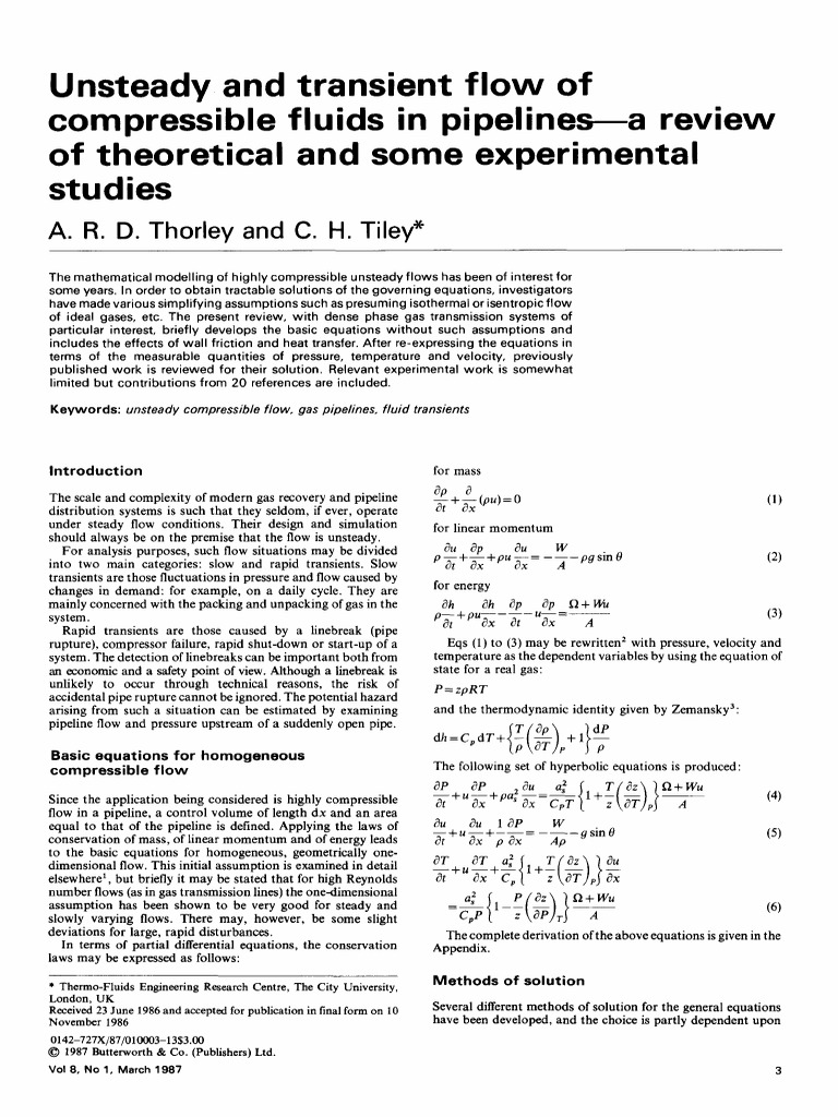 Unsteady Flow in Gas Pipelines Review | PDF | Fluid Dynamics | Finite ...