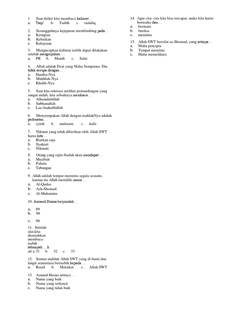 soalUASAqidahAkhlakkelas2SDMIsemester1