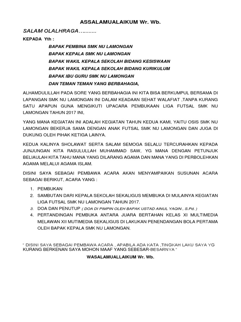 Susunan Acara Pembukaan Liga Futsal