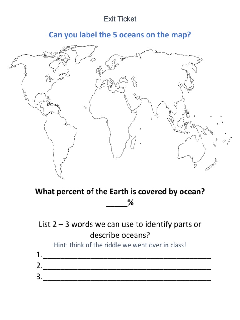 Can You Label The 5 Oceans On The Map? What Percent of The Earth Is